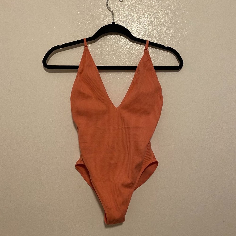 Ribbed Plunge Spaghetti Strap Bodysuit